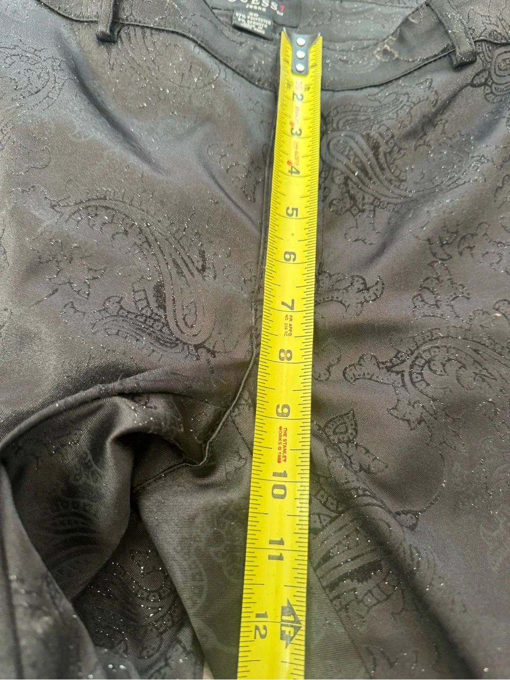 Guess Vintage Black‎ Flocked Paisley Sparkle Pants Size 29 Y2K Gothic Bootcut
